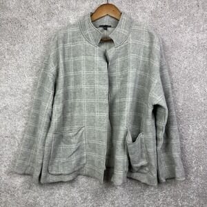 Eileen Fisher Heathered Check Wool Blend High-Collar Coat‎ Dark Pearl Sz Large
